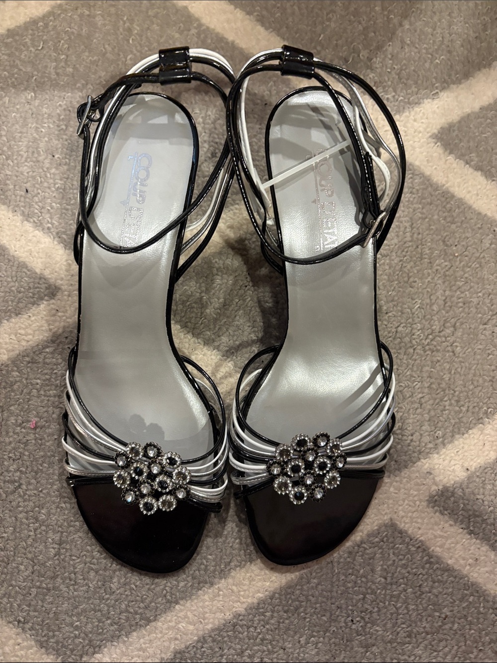 Evening Strappy Heels with Silver Floral Crystal Accent - Women